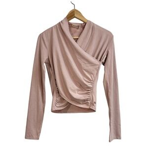 Zella Pink Ruched Wrap Long Sleeve Athletic Top Shirt Womens XXS‎ Balletcore